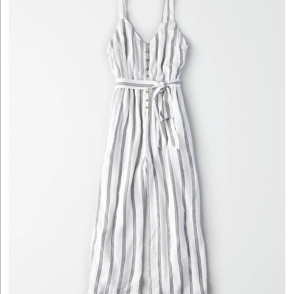 American eagle XS white and black striped jumpsuit